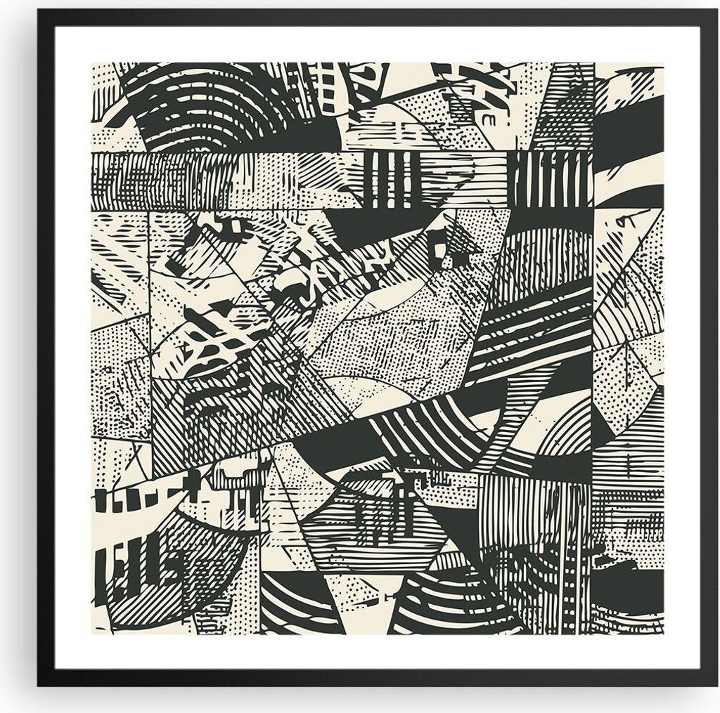 Gerahmtes Poster - Schwarzer Rahmen - Abstraktion Vintage Schwarz - 60x60 cm - Wand Bild - Wanddeko - Wandbilder - Kunstposter - Wandposter - Bilde...
