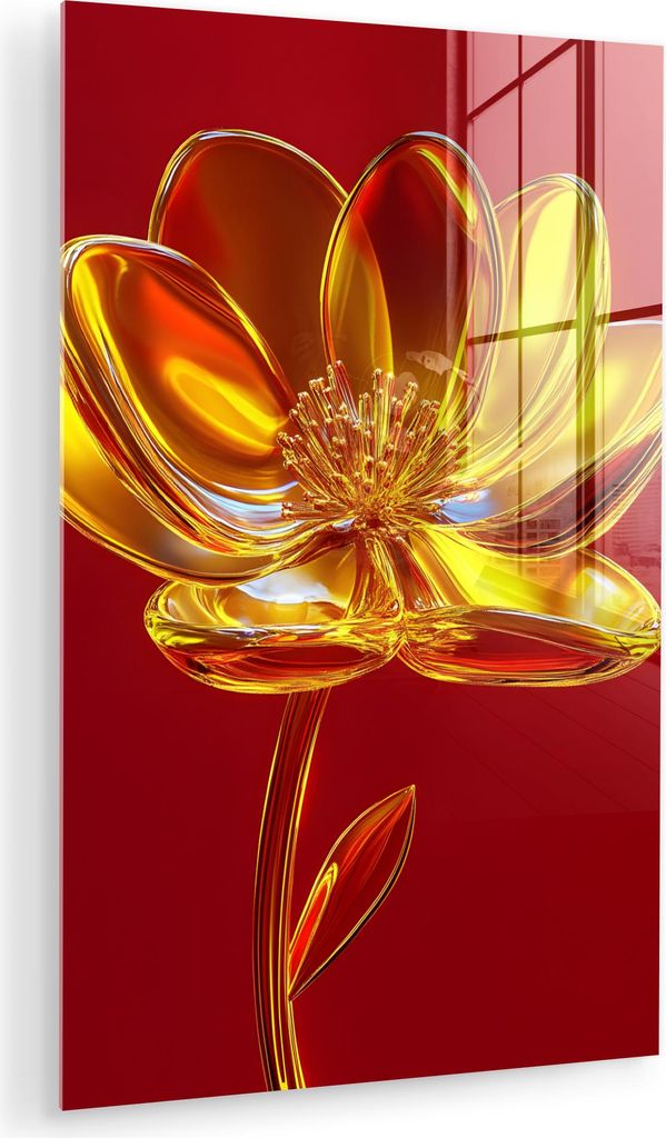 MuchoWow Glasbilder - Bilder auf Wandbild - Foto auf Glas Blume - Gold - Gläser 60x90 cm Wanddekoration aus Glas - Acrylglasbild - Acrylbilder - P...