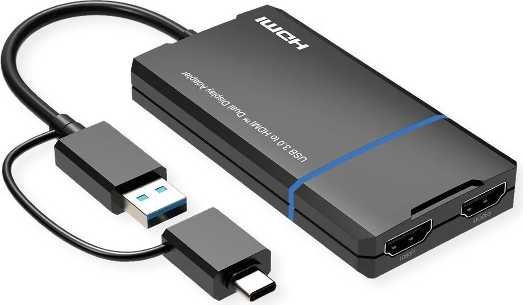Adaptateur Double Sortie HDMI VALUE 4K avec Prise USB Type A et Type C
