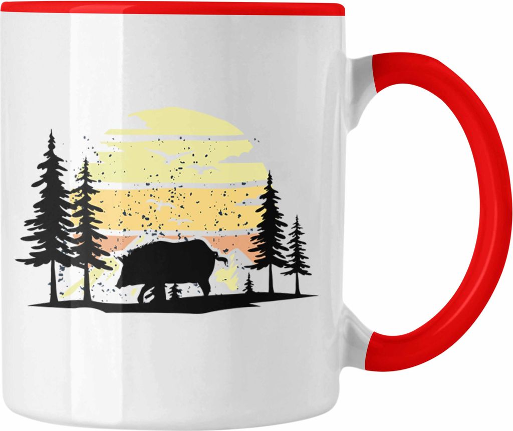 Trendation - Wildschwein Tasse Geschenk für Waldarbeiter Grafik (Rot)