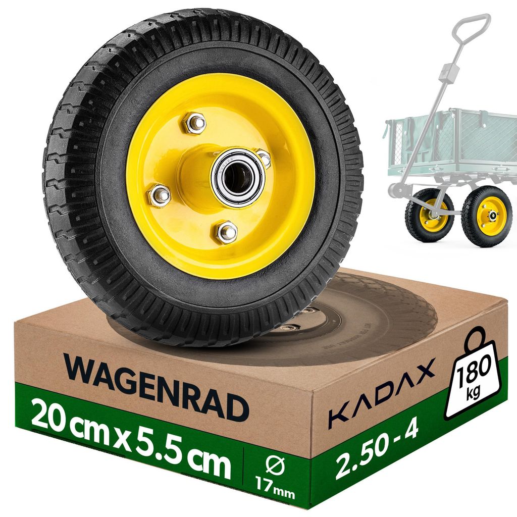 KADAX Sackkarrenrad 200 x 55 mm, 1 Stück, pannensicheres Ersatzrad 2.50-4 für Sackkarre, Transportkarre & Gartenwagen, Schubkarre Rad mit 17 mm A...
