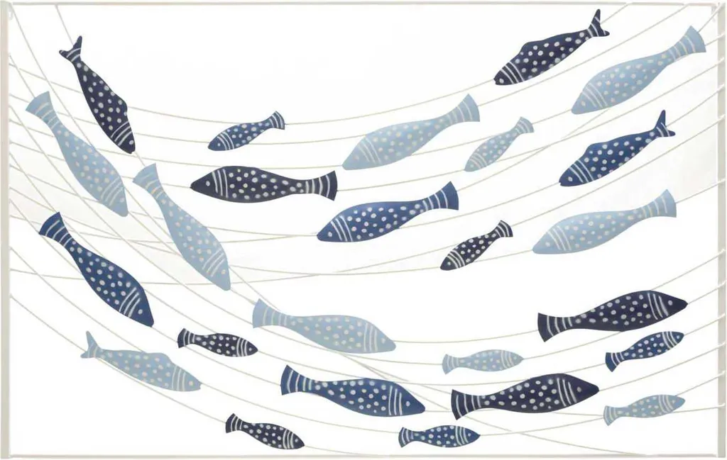Panneau Mural Pesci Bleu en Métal Mauro Ferretti Format XL 96x61 cm