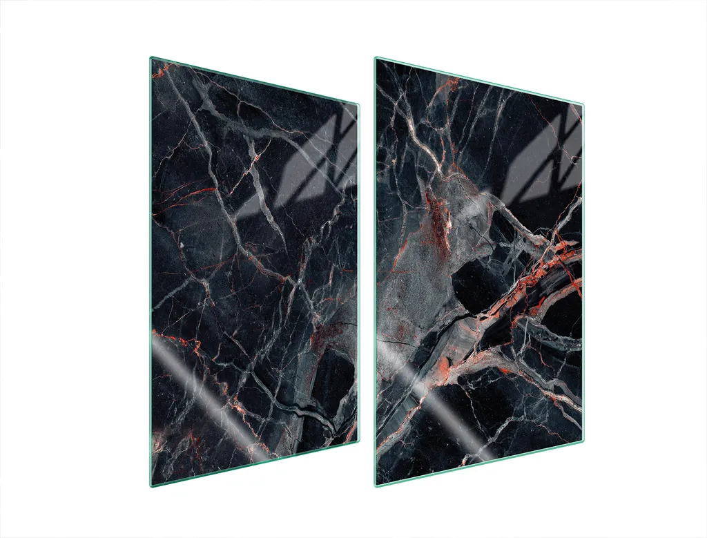 Copri Piano Cottura 35x52 Marmo Nero Vetro Temperato - 2 Taglieri