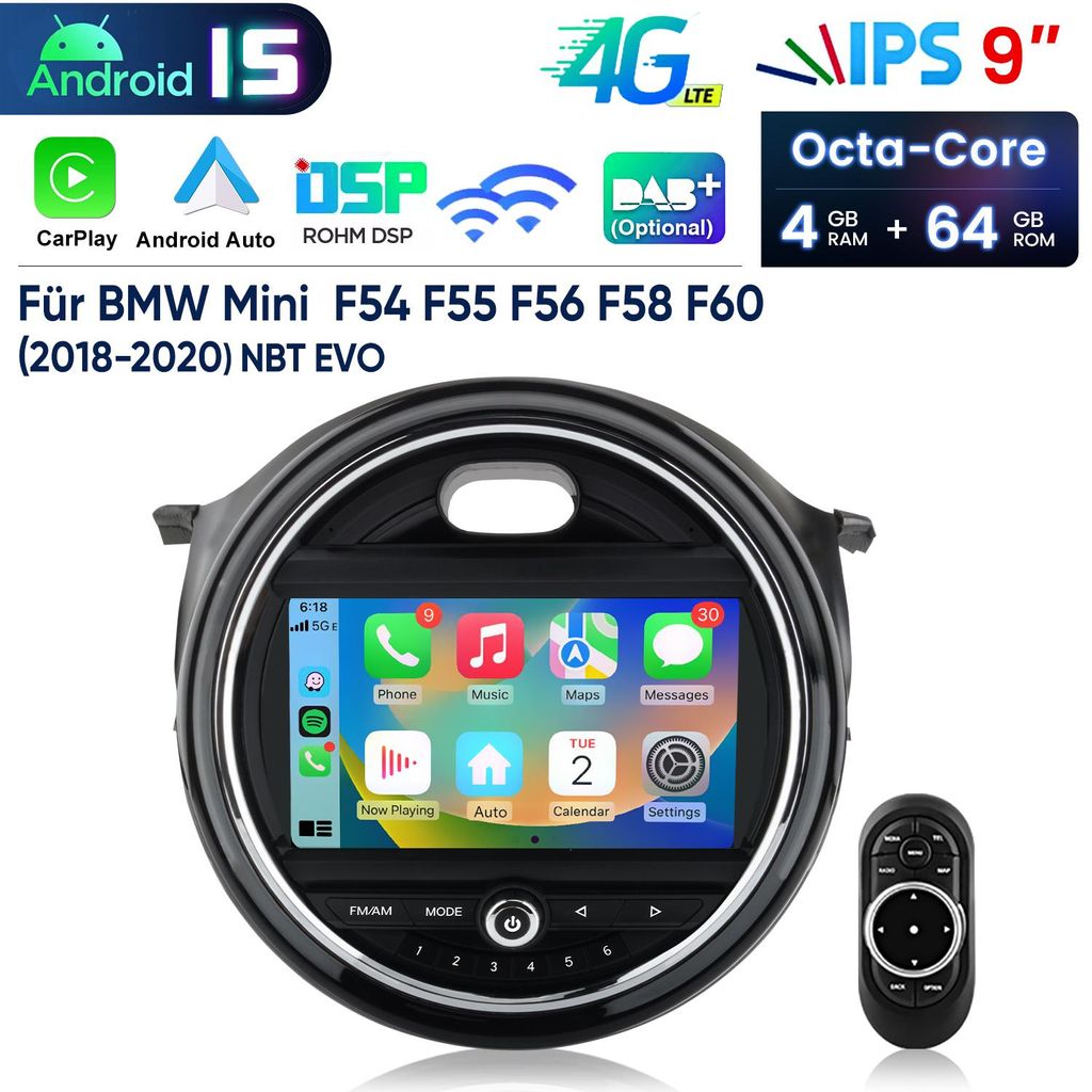 Autoradio Android 15 CarPlay 9 pouces pour BMW Mini Cooper Image du produit 