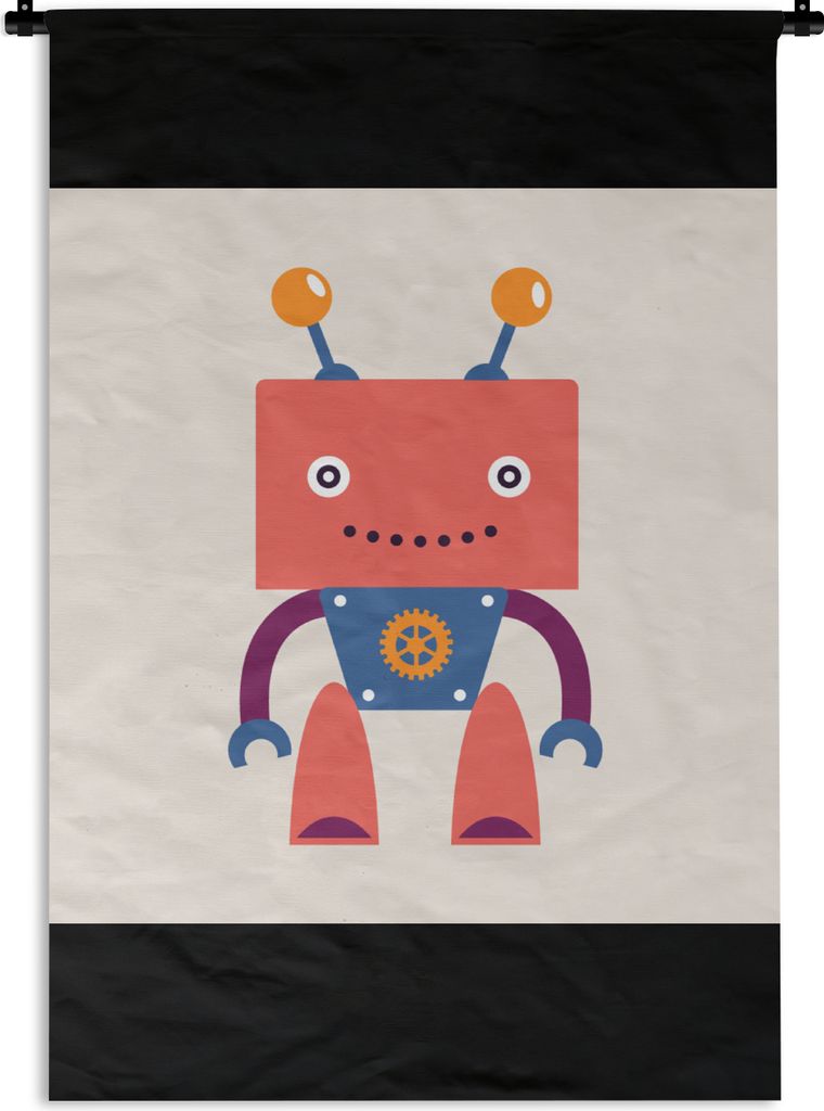 MuchoWow Wandteppich Wandbehang Roboter - Getriebe - Gesicht - Antenne - Kinder - Jugendliche 120x180 cm Tapisserie Dekoration Wandtuch - Schlafz...