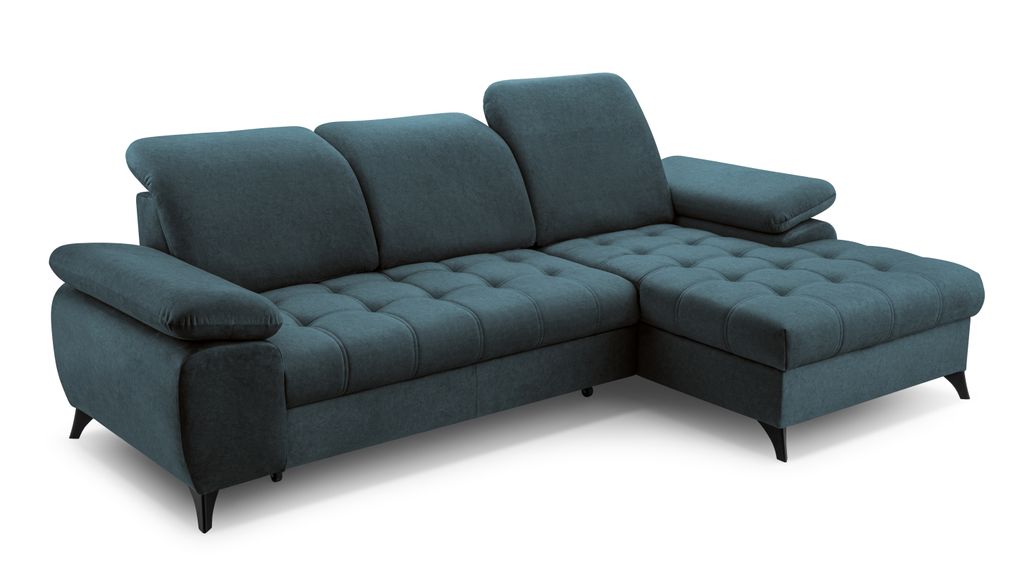 Ecksofa mit Schlaffunktion BELLO, Ottomane rechts, L-Form, Farbe: Blau (Whisper12)