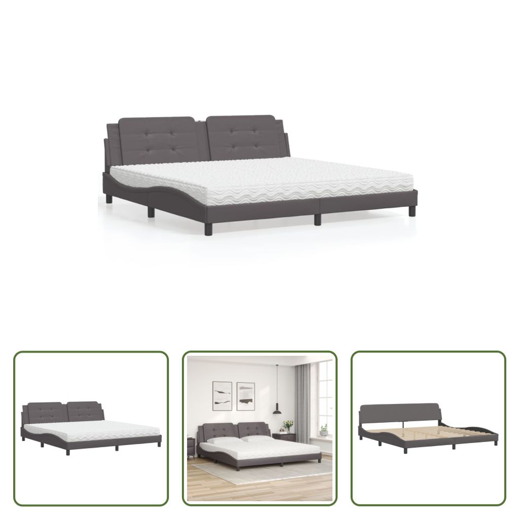 The Living Store Bett mit Matratze Grau 200x200 cm Kunstleder