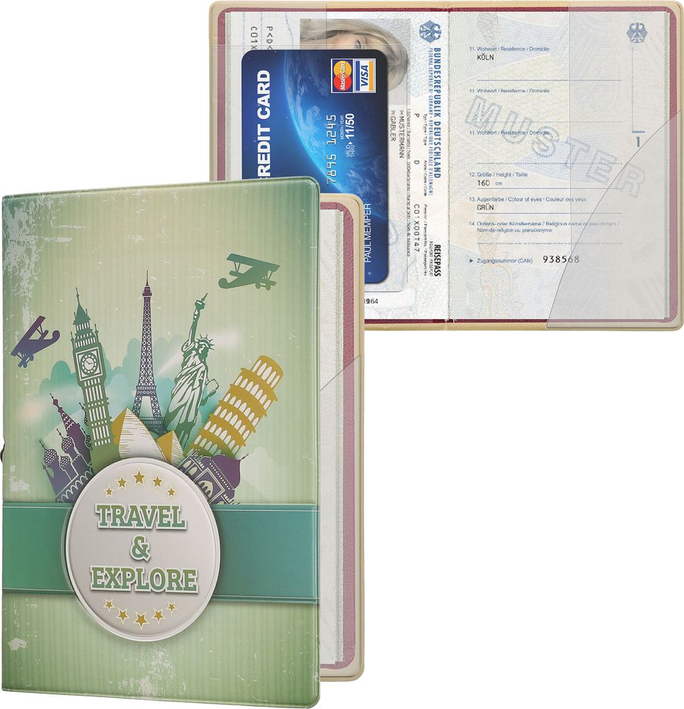 kwmobile Reisepass Kunststoff Schutzhülle - Ausweis Hülle Impfpass Schutz - Cover Reisepasshülle Ausweishülle - Reisen und Entdecken