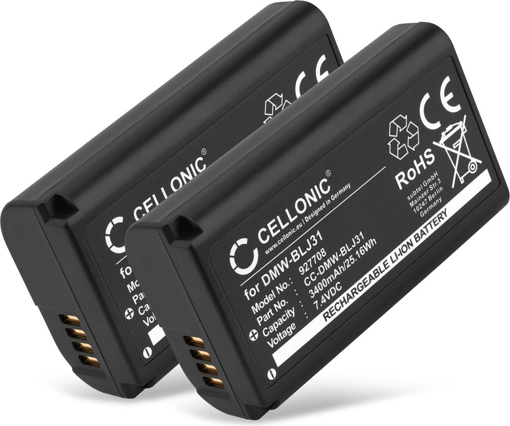 CELLONIC 2x Akku für Kamera Kompatibel mit Panasonic Lumix DC-S1, Lumix DC-S1M2, Lumix DC-S1M2ES, DMW-BLJ31 - (3400mAh, 7.4V)