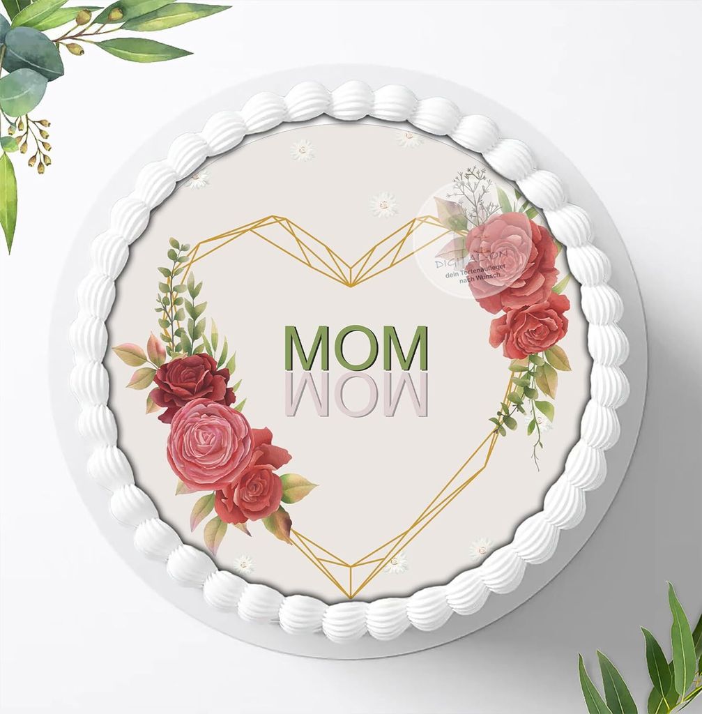 Für die Geburtstags Torte ein Tortenaufleger, Zuckerbild mit dem Motiv: Muttertag, Mama, Essbares Foto für Torten, Fondant, Ø 20cm, 0015c