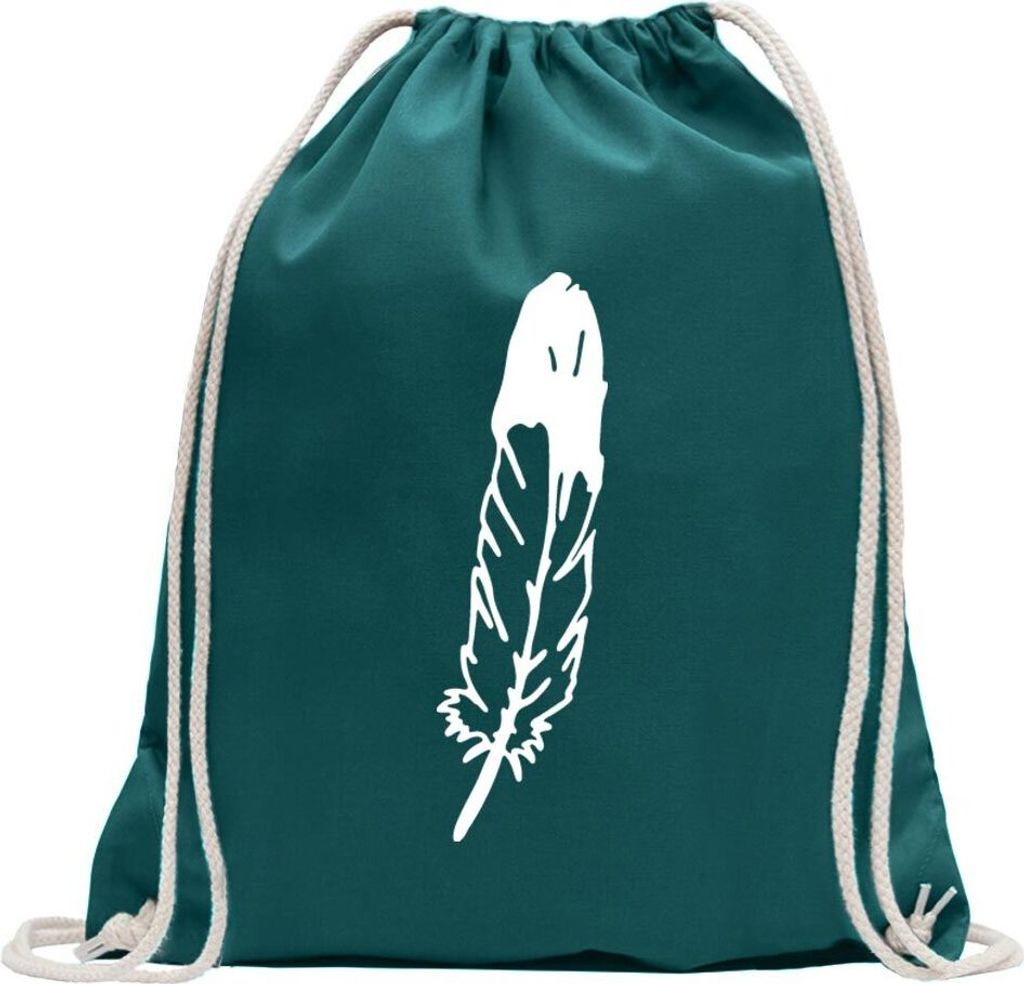 Kiwistar - Turnbeutel - petrol - Feder Feather Vogel Bird - Fun Rucksack Sport Beutel Gymsack Baumwolle mit Ziehgurt