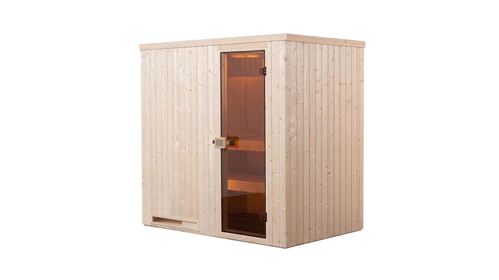 Elementsauna Piri 194 x 144 cm, mit moderner Ganzglastür, Produktbild 