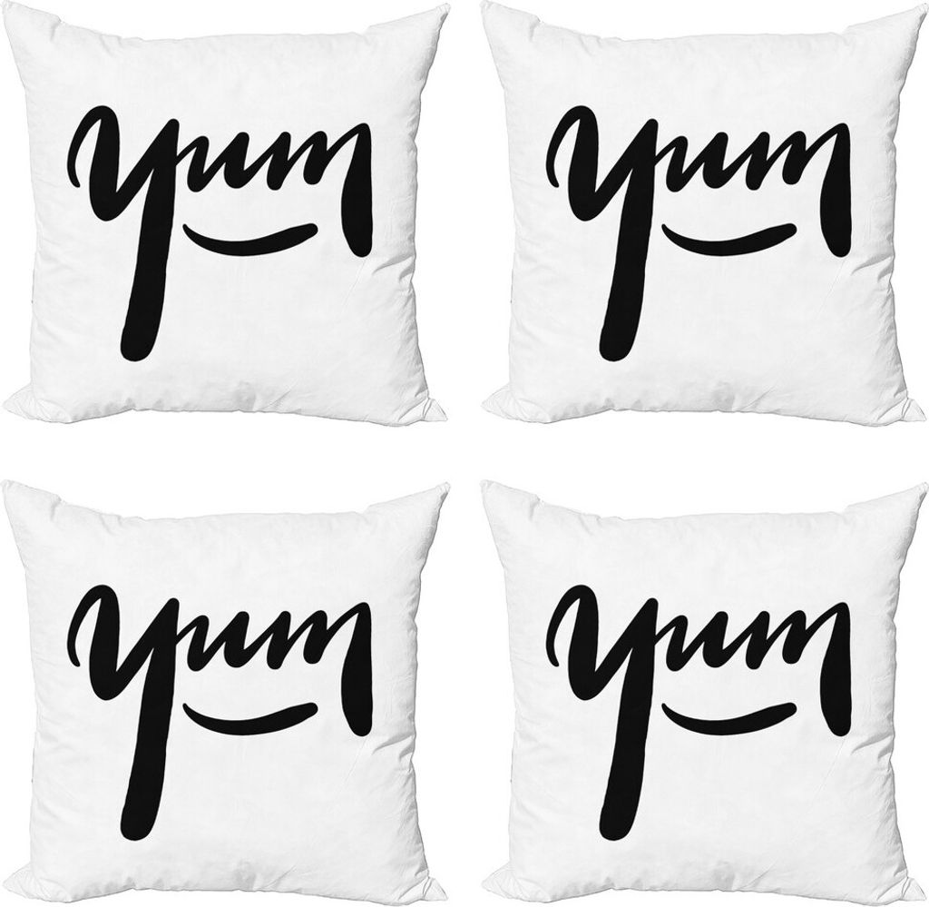 ABAKUHAUS Yum Kissenbezug Set (4 Stück), Hand geschrieben Wording Lächeln, Moderner Doppelseitiger Digitaldruck, 40 cm x 40 cm, Charcoal Grau Weiß