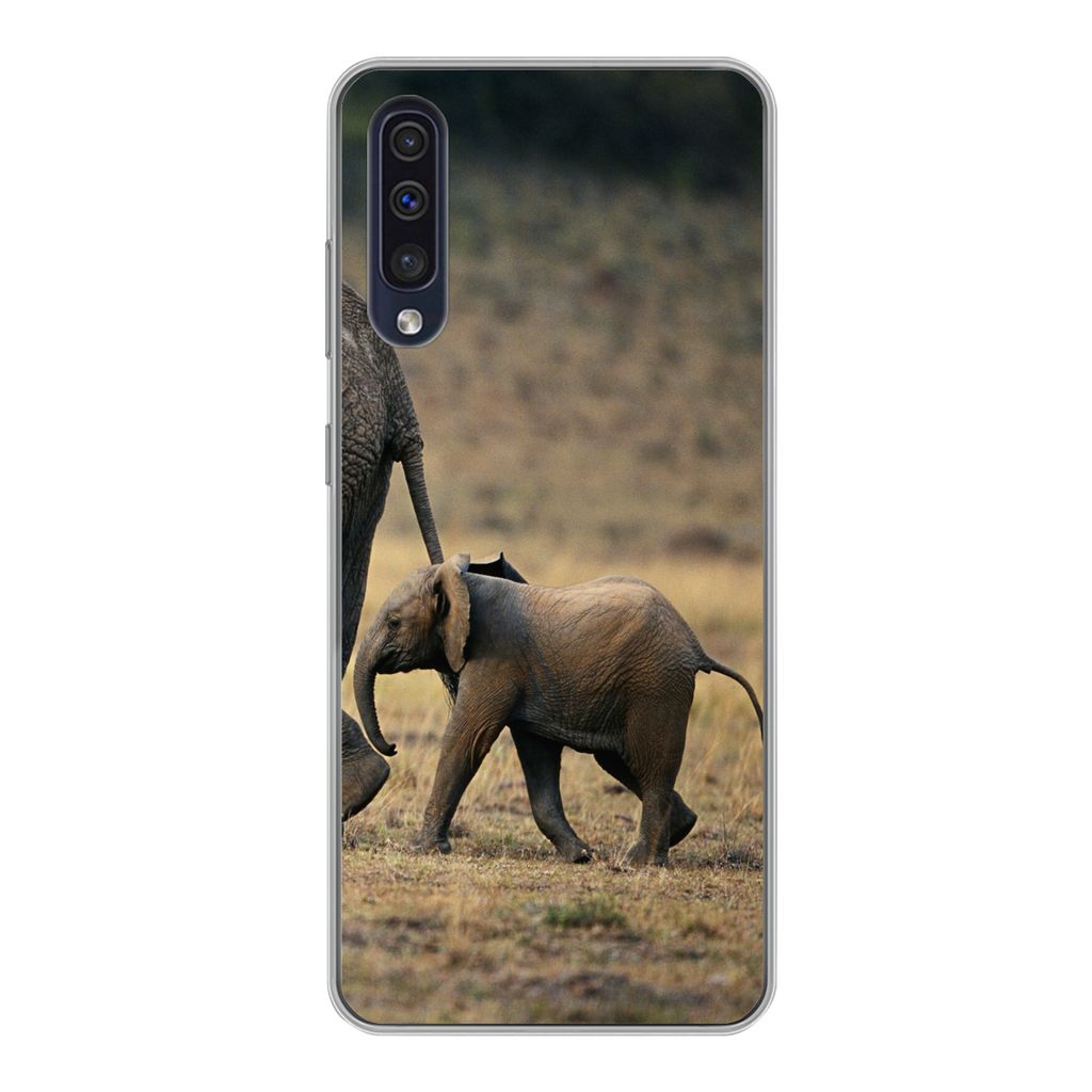 MuchoWow Handyhülle Schutzhülle Hülle für Samsung Galaxy A30s Elefant - Tiere - Savanne - Natur Silikon Softcase Handy Hülle - Karteninhaber