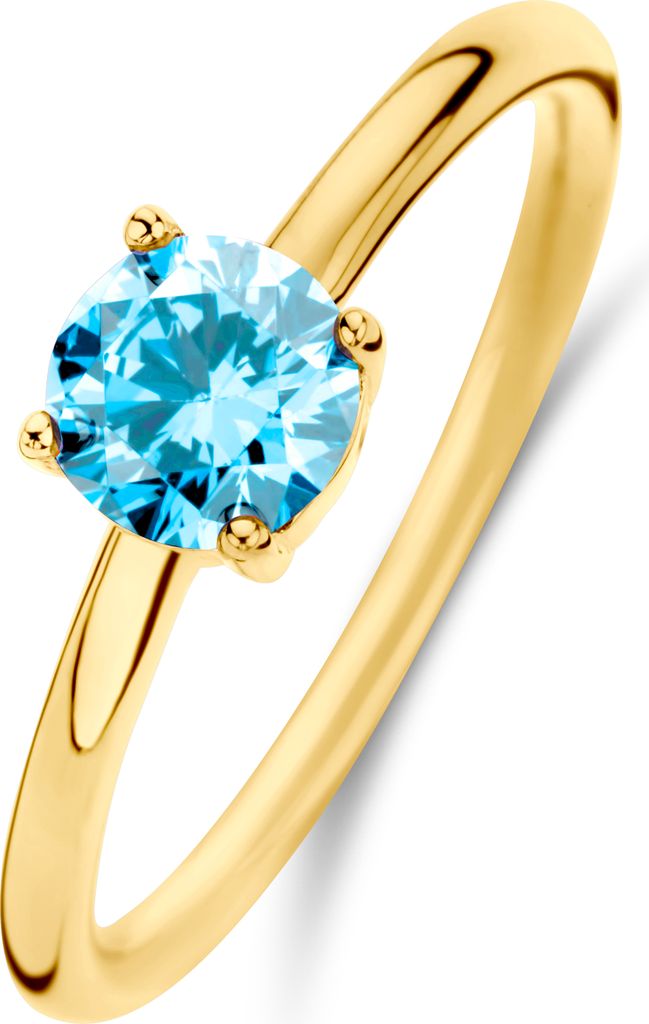 New Bling 9NB-0888-50 Silberring - Damen - Zirkonia - Rund - 6 mm - Blau - Größe 50 - 1,76 mm - Silber - vergoldet (vergoldet/Gold auf Silber)