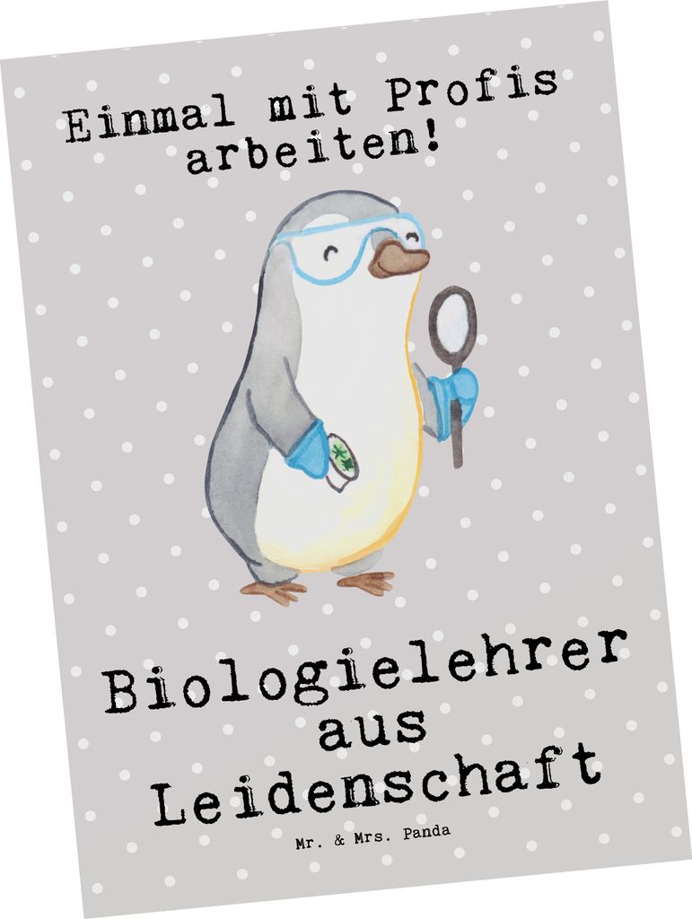 Mr. & Mrs. Panda Postkarte Biologielehrer Leidenschaft - Grau Pastell - Geschenk, Lustig, Biologie, Spruch, kunstkarte, Postkarten, Grundschule, Gr...