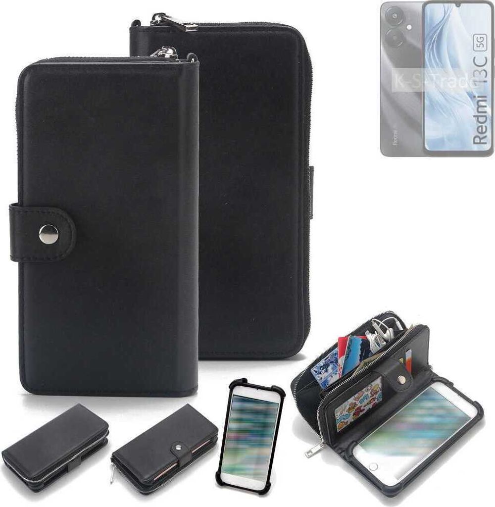 K-S-Trade 2in1 Handyhülle Schutzhülle kompatibel mit Xiaomi Redmi 13C 5G & Portemonnee Cover Handy Hülle Case Etui Geldbörse Wallet Bookstyle
