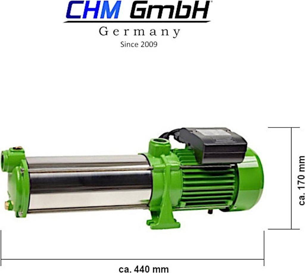 CHM GmbH Kreiselpumpe Edelstahl 2,1 KW – 7,8 Bar, Mit Druckschalter & Trockenlaufschutz, Für Garten & Brunnen