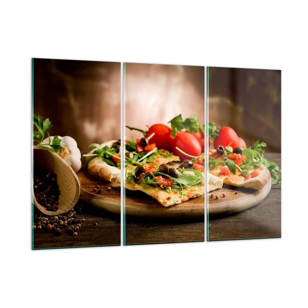 Bilder auf glas - Pizza Vegetarier Italien Essen - 105x70cm - Glasbilder - Wandbilder - Kunstdruck - zum Aufhängen bereit - Wanddekoration aus Gla...