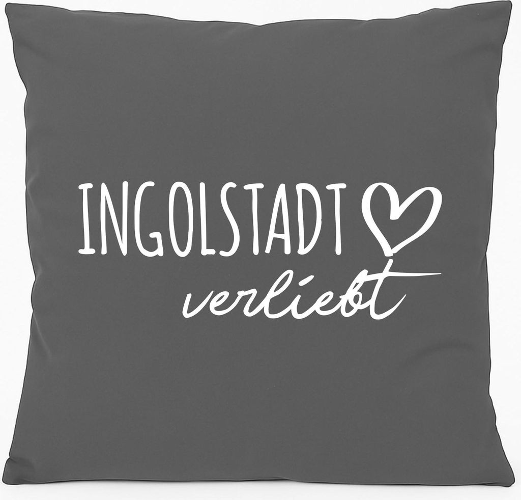 Huuraa Kissen Ingolstadt verliebt 40x40cm mit Füllung Steel Grey Baumwolle Dekokissen Geschenkidee