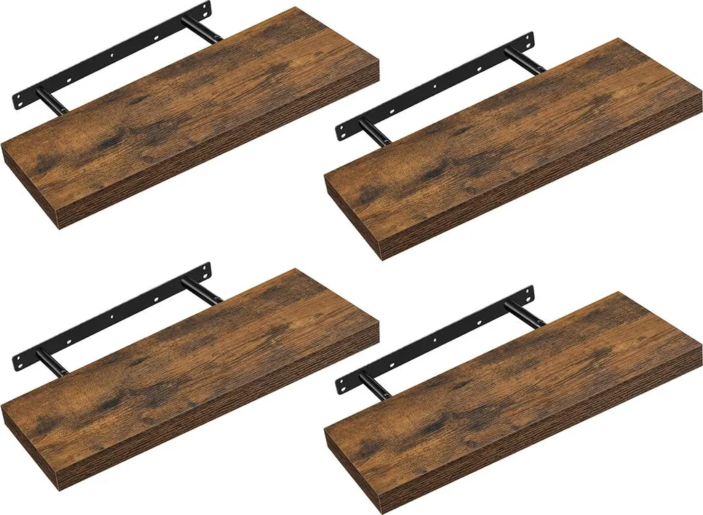 Gagnez de la place avec ce lot de 4 étagères murales brun vintage 60 cm