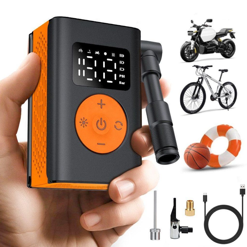 Tragbar Mini Fahrradpumpe 120PSI 2*550mAh leise 50dB mit Produktbild 