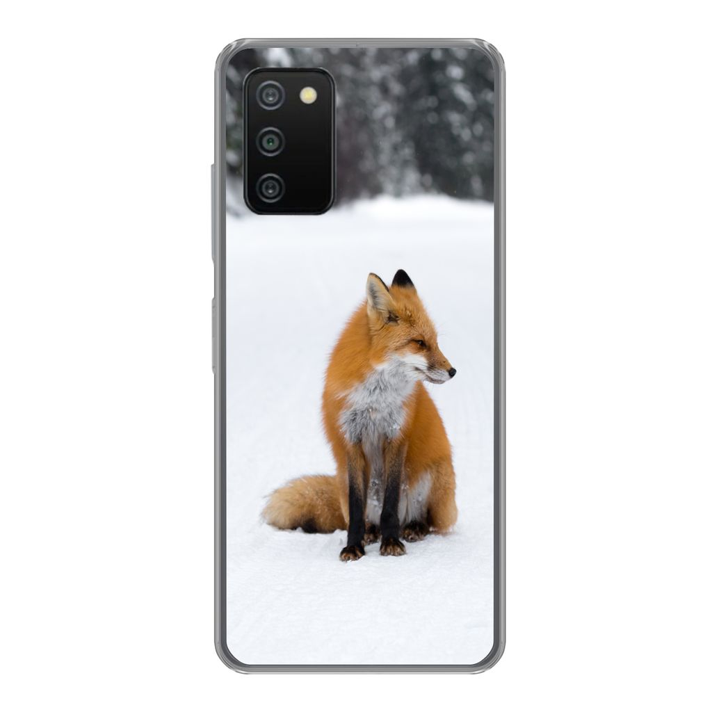 MuchoWow Handyhülle Schutzhülle Hülle für Samsung Galaxy A03s Fuchs - Schnee - Winter Silikon Softcase Handy Hülle - Schutz