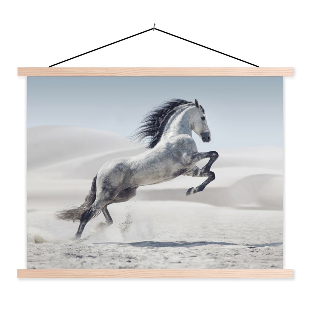 MuchoWow Textilposter Pferd - Tiere - Sand - Natur 120x90 cm mit holzfarbenen Rahmen - Magnetisch