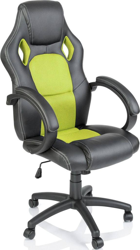 TRESKO Racing Chefsessel Bürostuhl Drehstuhl Sportsitz Bürosessel Schreibtischstuhl schwarz/hellgrün