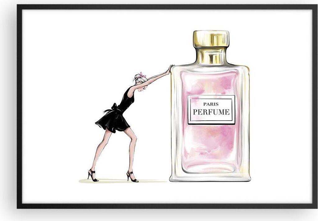 Gerahmtes Poster - Schwarzer Rahmen - Mode Frau Parfüm - 91,5x61 cm - Wand Bild - Wanddeko - Wandbilder - Kunstposter - Wandposter - Bilderrahmen ...