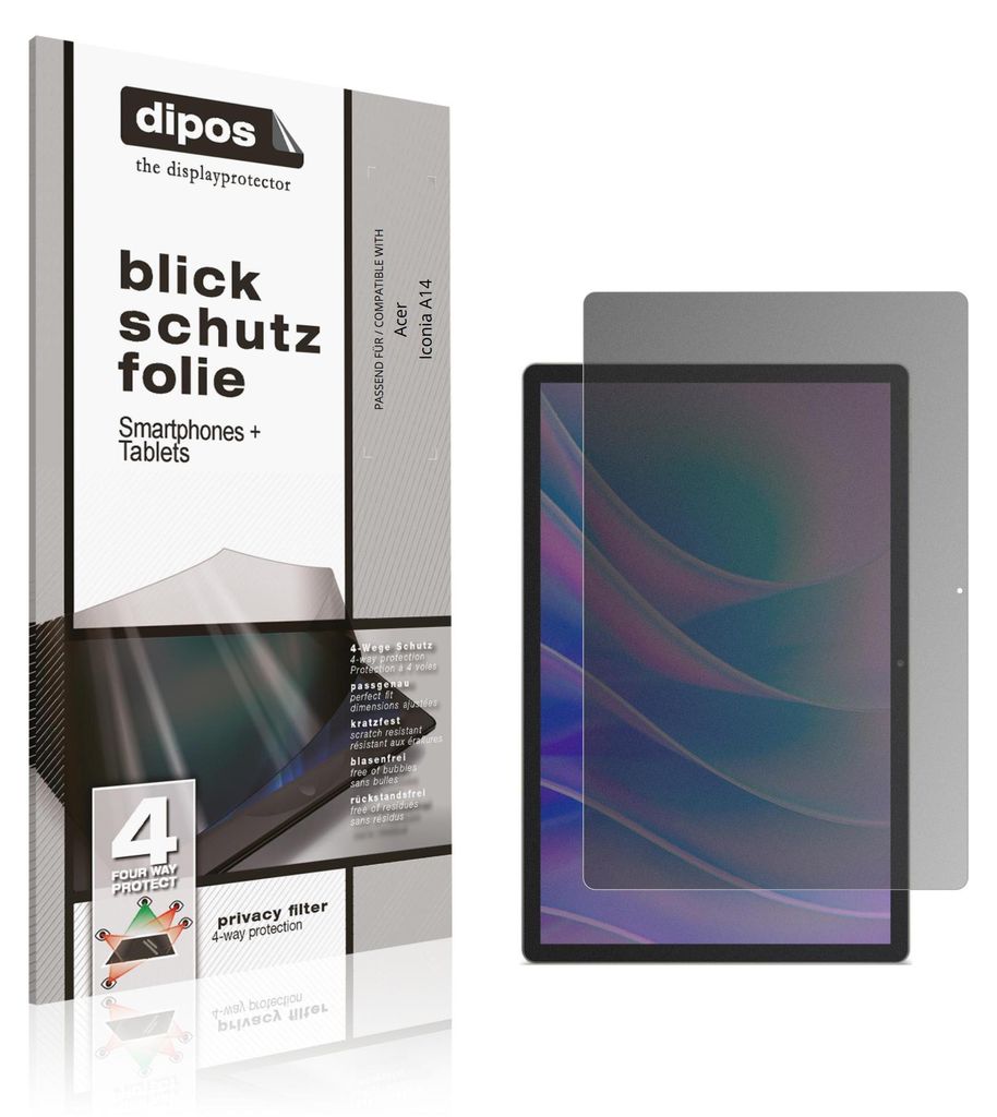 Blickschutzfolie für Acer Iconia A14 matt Schutzfolie Folie Display Schutz dipos