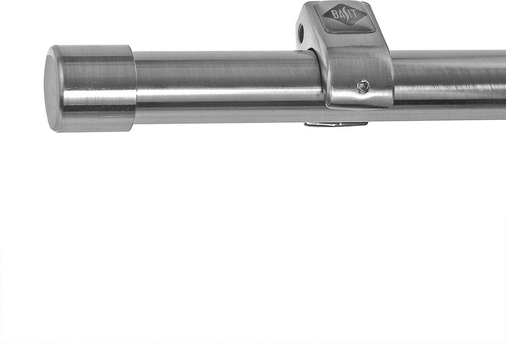 Edelstahl Look Gardinenstange 20mm Wandträger 1-läufig Kappe, Länge wählbar D50 E30 R