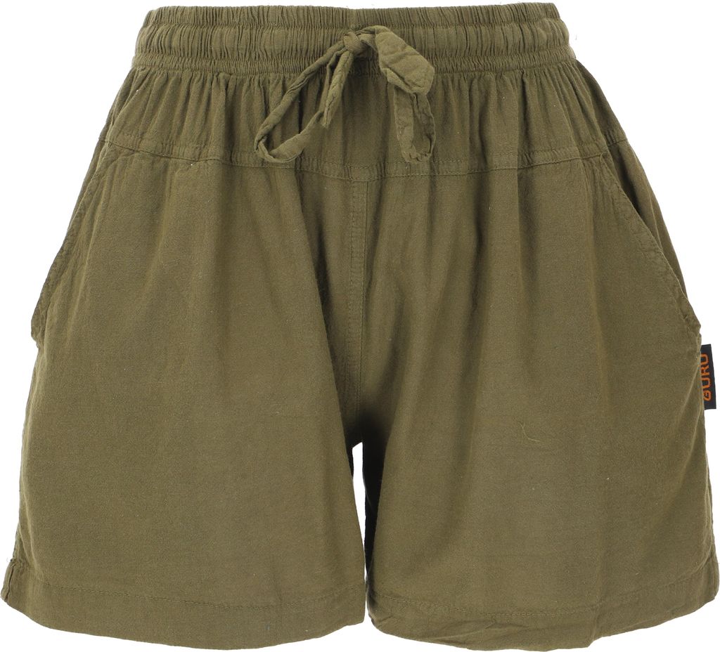 Yoga Shorts, Leichte Kurze Hose - Olivgrün, Damen, Baumwolle, Größe: L