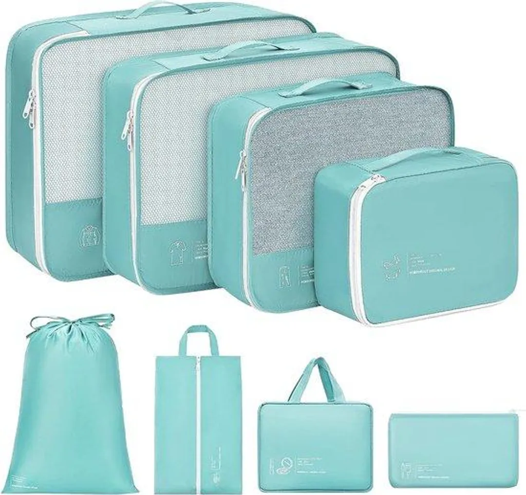 Kit de rangement voyage bleu pour valise organisée et sacs vêtements