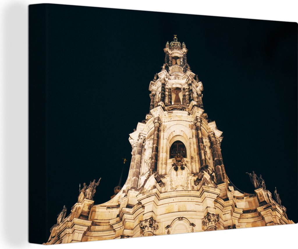 OneMillionCanvasses - Leinwandbilder - 140x90 cm, Frauenkirche in Dresden mit schwarzem Hintergrund, Wandbilder Kunstdruck Wanddekoration - Foto ...