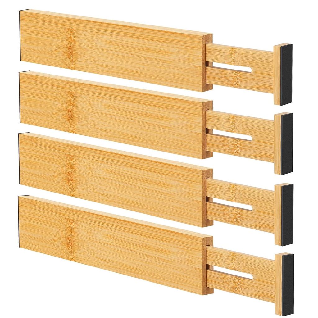 natürlichem Bambus Schubladenteiler Verstellbar , gefedert Schubladen Ordnungssystem Drawer Organizer für Küche,(Primärfarbe)