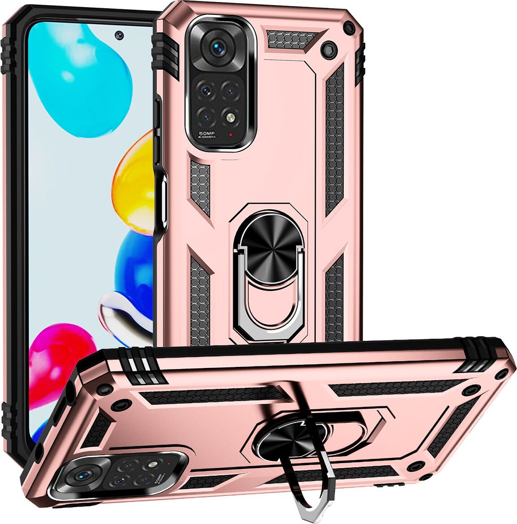 Redmi Note 11S Hülle, Dual Layer Robust Militäre Schutzhülle mit Ringhalterung Ständer für Xiaomi Redmi Note 11 / Note 11S Rosa