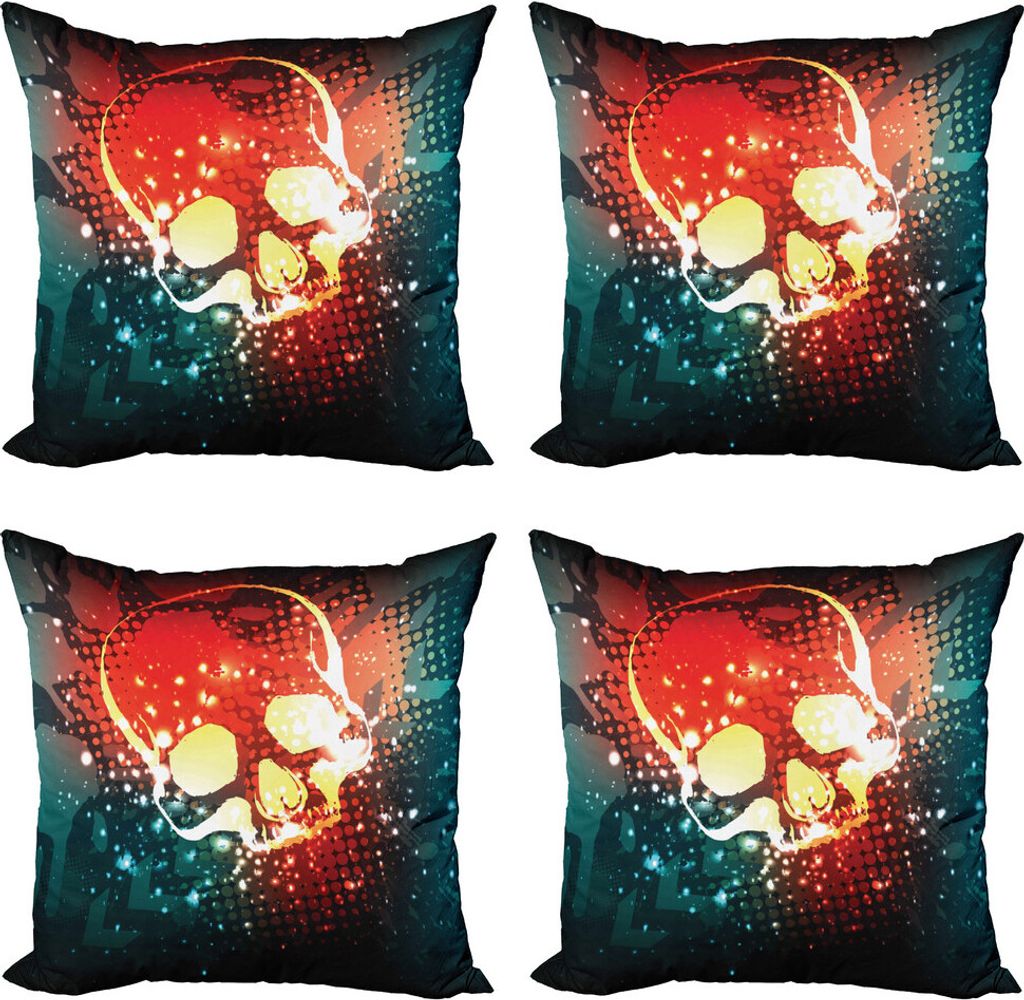 ABAKUHAUS Schädel Kissenbezug Set (4 Stück), Computer-Kunst-Anzeigen, Moderner Doppelseitiger Digitaldruck, 60 cm x 60 cm, Scarlet Teal