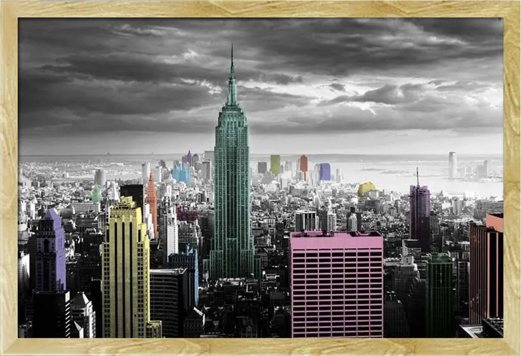 New York - Poster - Colour Splash + cornice rimovibile, Shinsuke® Maxi MDF faggio, vetro acrilico