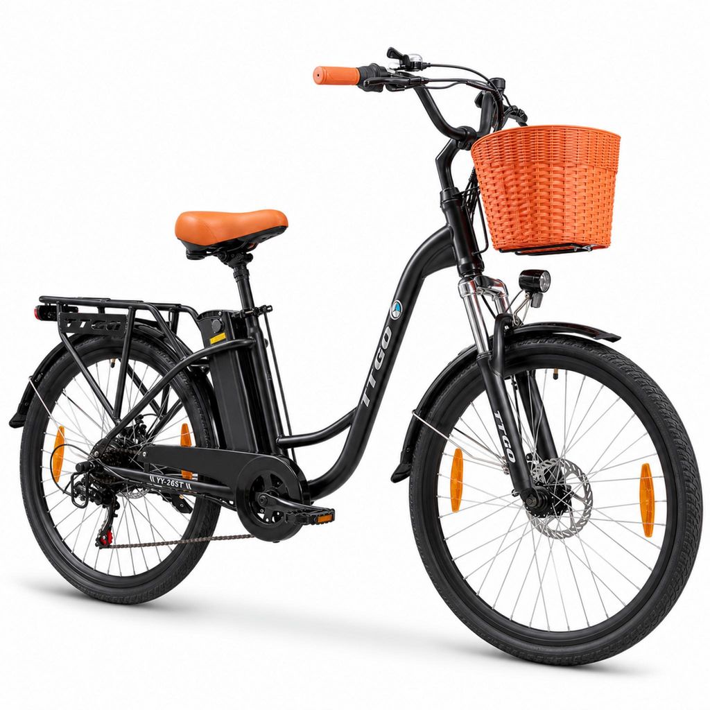 TTGO City E-Bike 26 Zoll, Herausnehmbare Akku (522Wh), 6-Gang und Heckmotor