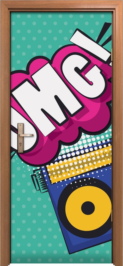 Türposter 80x200 cm Türaufkleber Türtapete Türfolie Klebefolie Pop Kunst pulsierende Retro Boombox
