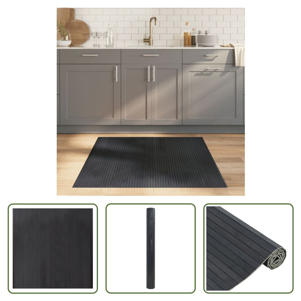 The Living Store Teppich Rechteckig Grau 100x100 cm Bambus