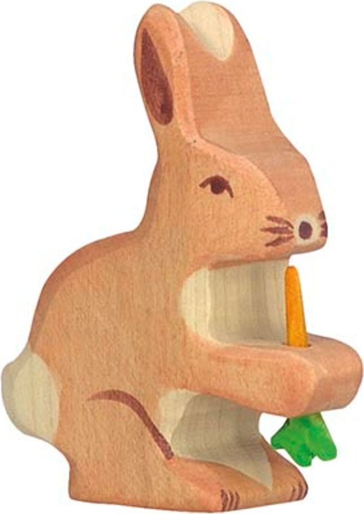 Holztiger Holz Hase Spielfigur mit Karotte Waldtiere Spielzeug