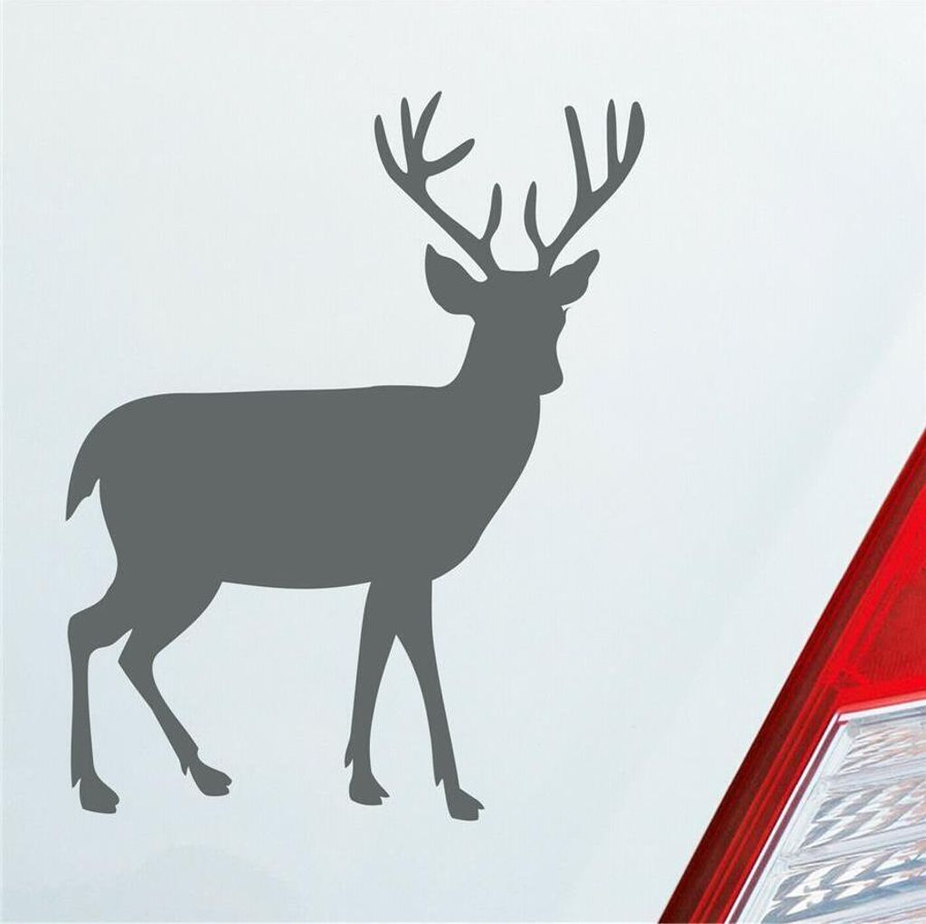 Auto Aufkleber Hirsch Reh Bock Deer Wild Jagd Wald Jäger KFZ Car 9,5x12 cm Grau Sticker Heckscheibenaufkleber