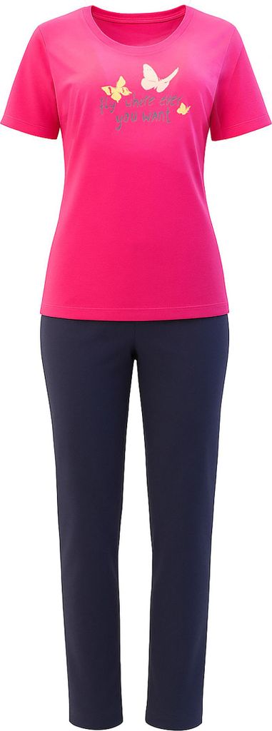 Era & Me Damen Pyjama Set, 2-tlg Pink Butterfly L