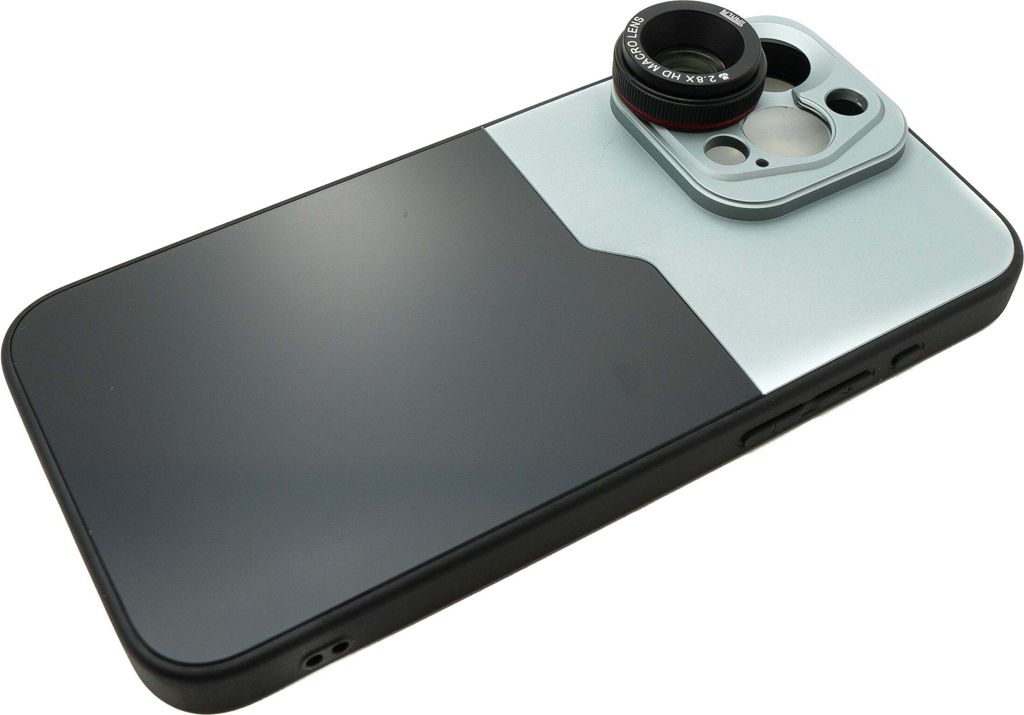 SYSTEM-S Makro Linse 2,8x 37 mm HD Filter mit Hülle für iPhone 15 Pro Max in Schwarz Grau