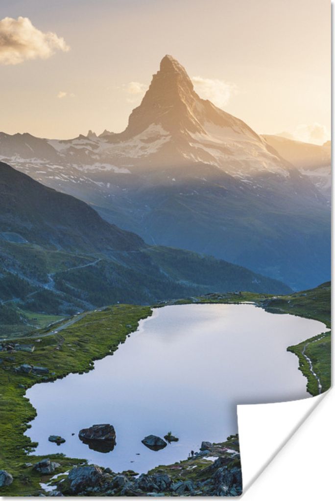 MuchoWow Poster Matterhorn und Stellisee bei Sonnenuntergang im Wallis in der Schweiz 20x30 cm - Papierdruck