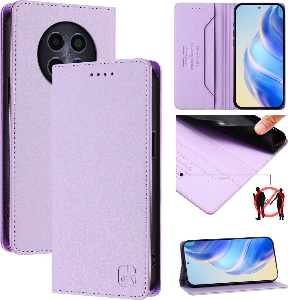 Lederhülle für Realme 13 5G/Realme C65 5G/Realme 12x/Realme 12 5G Hülle Flip Brieftasche Kartenfächern Ständer Schutzhülle Violett