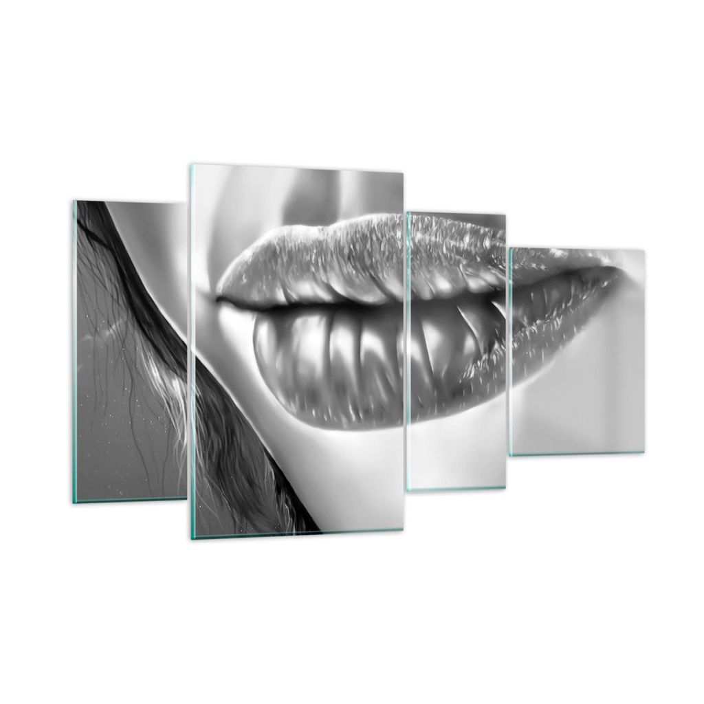 Bilder auf glas - Lippen Gesicht weiblich Lippenstift - 120x70cm - Glasbilder - Wandbilder - Kunstdruck - Wanddekoration aus Glas - Glas Bilder - W...