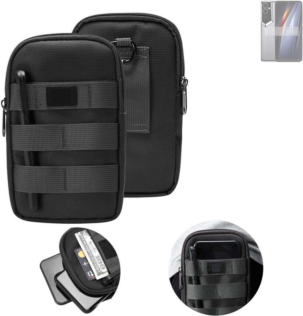 K-S-Trade Holster Gürtel Tasche kompatibel mit Tecno Pova Neo 2 Handy Tasche Schutz Hülle dunkel-grau viele Fächer, 1x